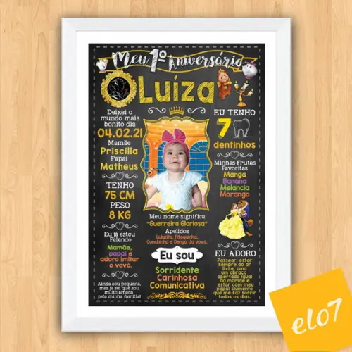 Quadro Poster Chalkboard C/ Moldura A Bela E A Fera 30x42cm