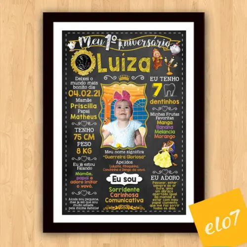 Quadro Poster Chalkboard C/ Moldura A Bela E A Fera 30x42cm