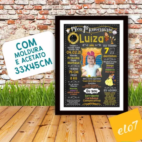Quadro Poster Chalkboard C/ Moldura A Bela E A Fera 30x42cm
