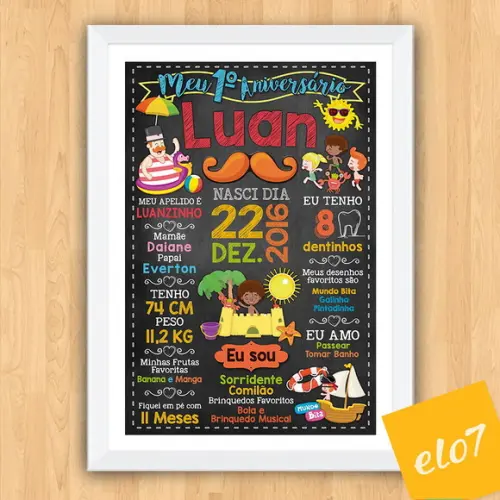 Quadro Poster Chalkboard C/ Moldura Bita Na Praia 30x42cm