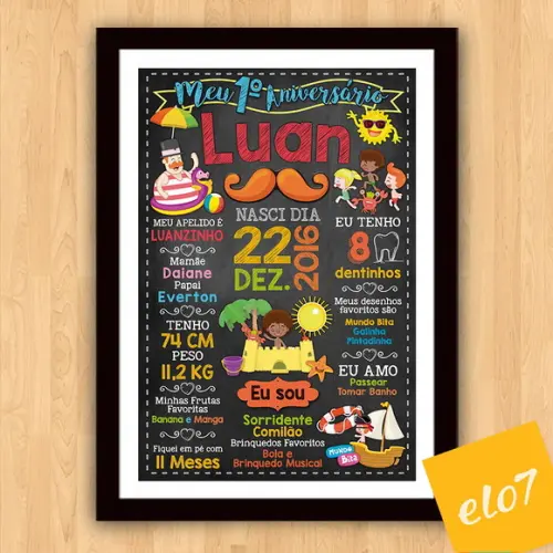 Quadro Poster Chalkboard C/ Moldura Bita Na Praia 30x42cm