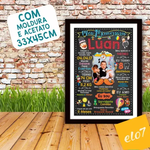 Quadro Poster Chalkboard C/ Moldura Mundo Bita 30x42cm
