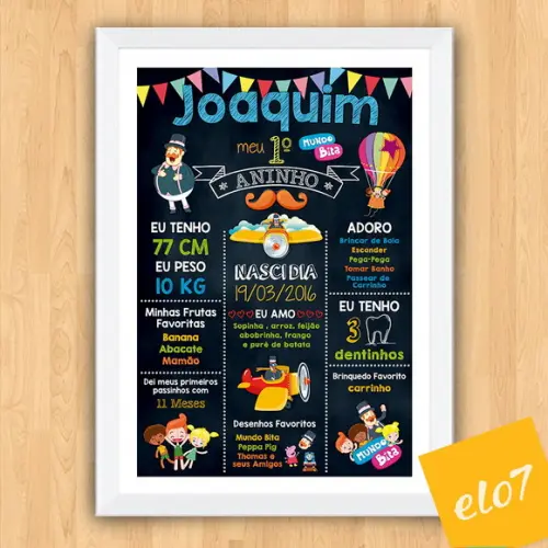 Quadro Poster Chalkboard C/ Moldura Mundo Bita 30x42cm