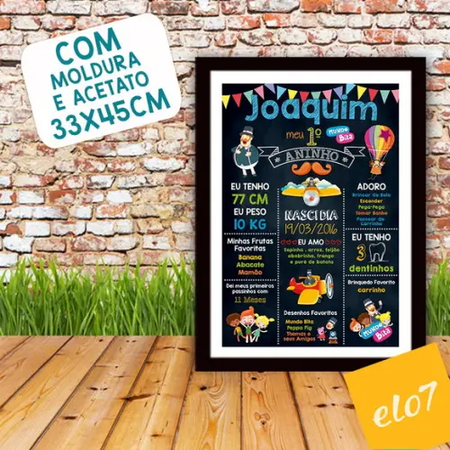 Quadro Poster Chalkboard C/ Moldura Mundo Bita 30x42cm