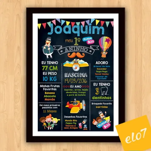 Quadro Poster Chalkboard C/ Moldura Mundo Bita 30x42cm
