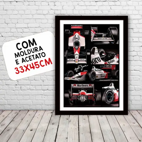 Quadro Poster com Moldura A3 Senna Maclaren Honda 30x42cm