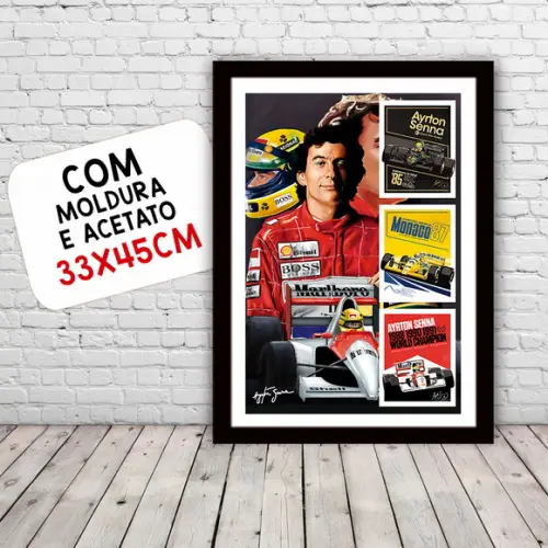 Quadro Poster com Moldura A3 Senna Vitórias 30x42cm
