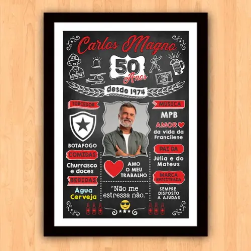Quadro Poster de Aniversário com Frases 50 Anos 30x42cm