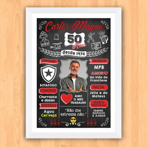 Quadro Poster de Aniversário com Frases 50 Anos 30x42cm
