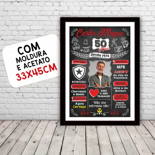 Quadro Poster de Aniversário com Frases 50 Anos 30x42cm