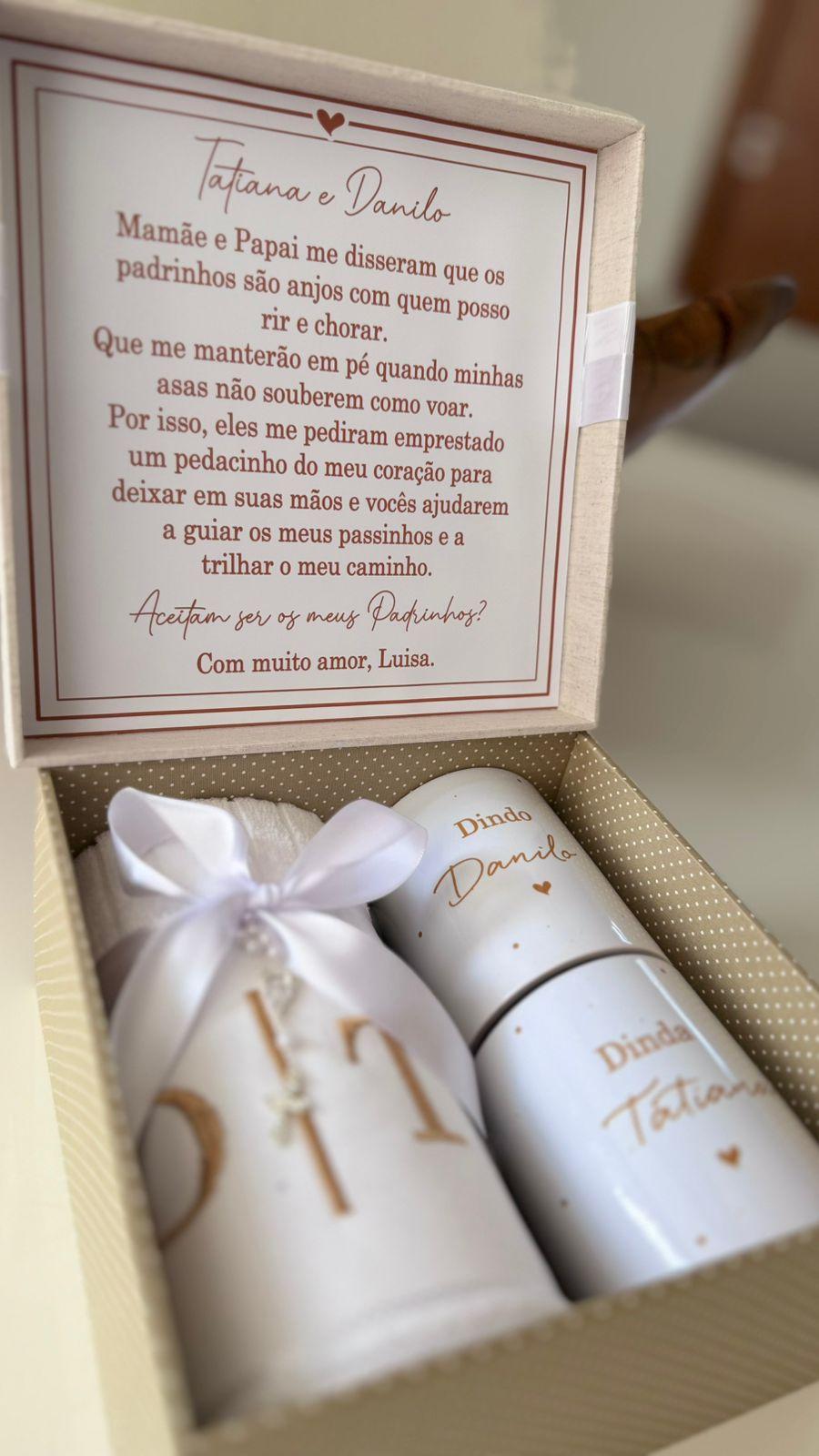 CAIXA CONVITE PADRINHOS BATISMO CASAL CONSAGRAÇÃO MADRINHA DIND
