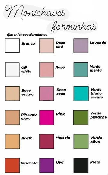 Forminha para Doce Tabela de Cores na Segunda Imagem
