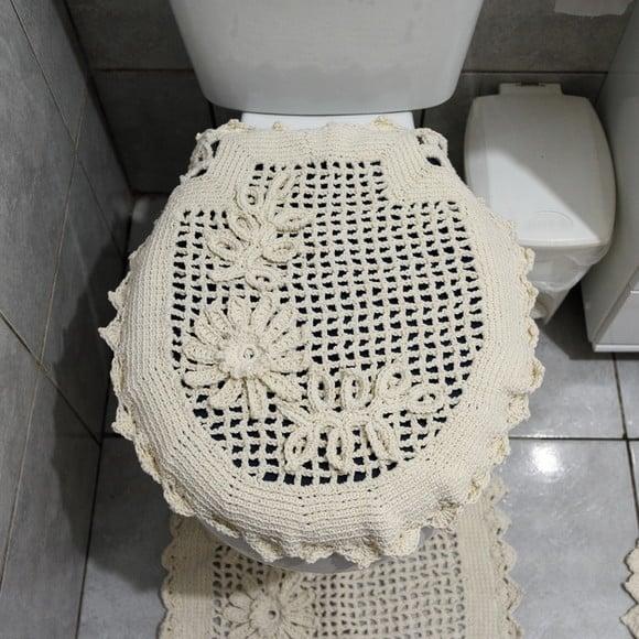 Conjunto de Banheiro em Barbante Cru