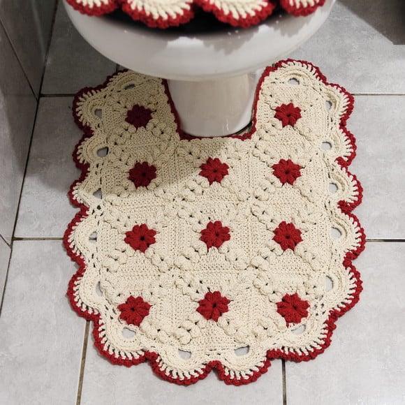 Conjunto para Banheiro em Crochê Flor Vermelha