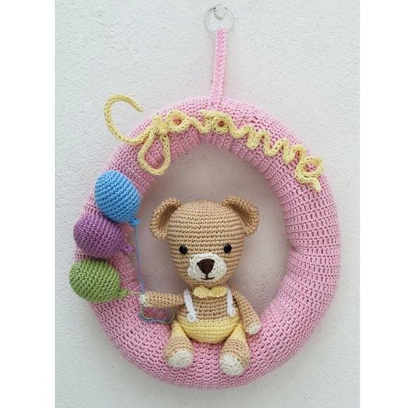 Guirlanda Ursinho com Balões e Nome em Amigurumi