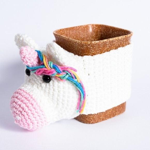 Luva de Caneca Unicórnio em Crochê