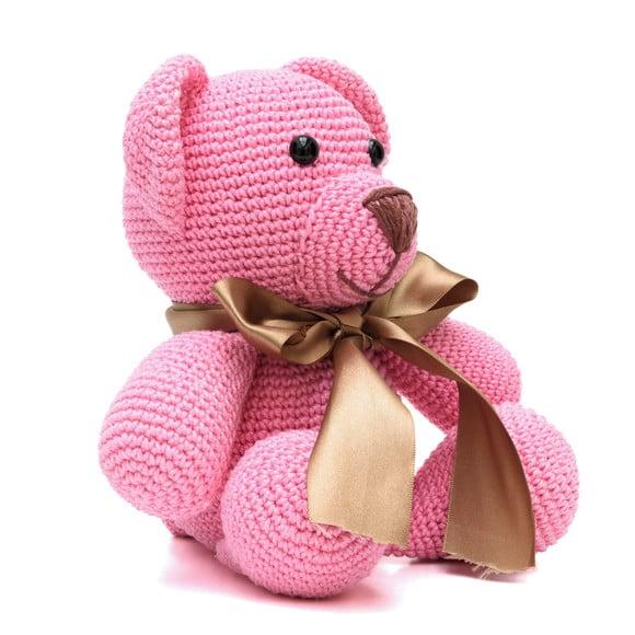 Urso Rosa com Laço Dourado em Amigurmi