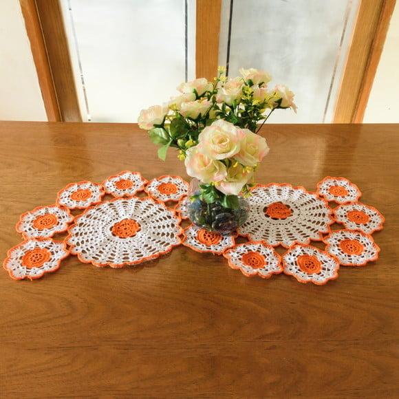 Caminho de Mesa Flores Laranja em Crochê
