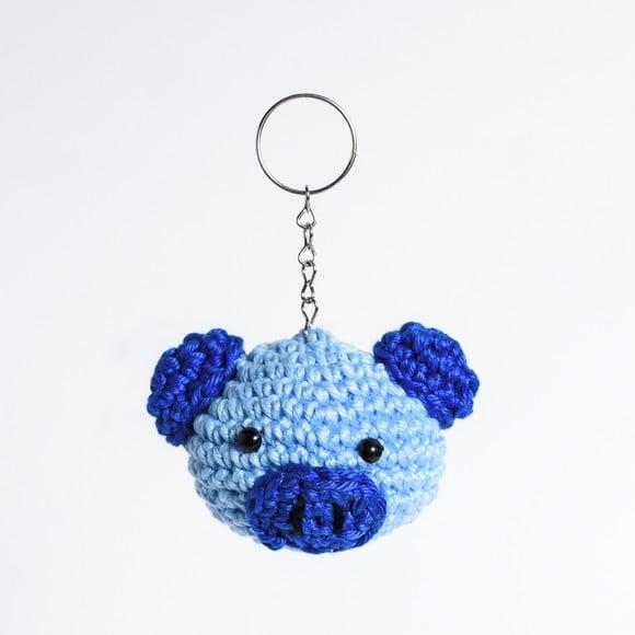 Chaveiro Porquinho Azul em Amigurumi