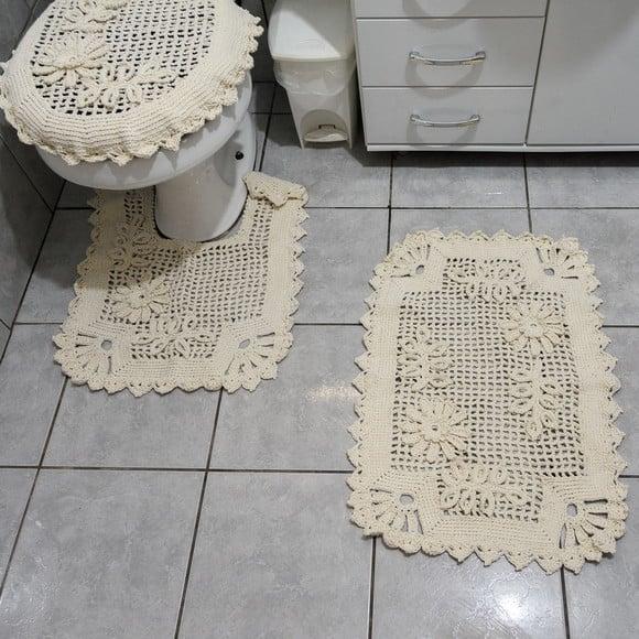 Conjunto de Banheiro em Barbante Cru