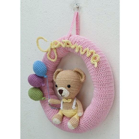 Guirlanda Ursinho com Balões e Nome em Amigurumi