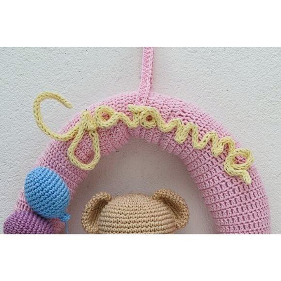 Guirlanda Ursinho com Balões e Nome em Amigurumi