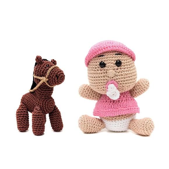 Kit Bebe com Chupeta e Cavalinho em Amigurumi