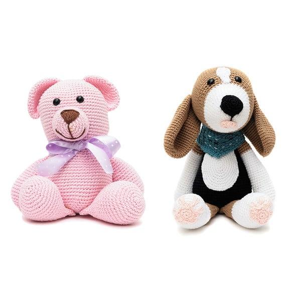 Kit Urso Rosa e Cachorro Beagle em Amigurumi