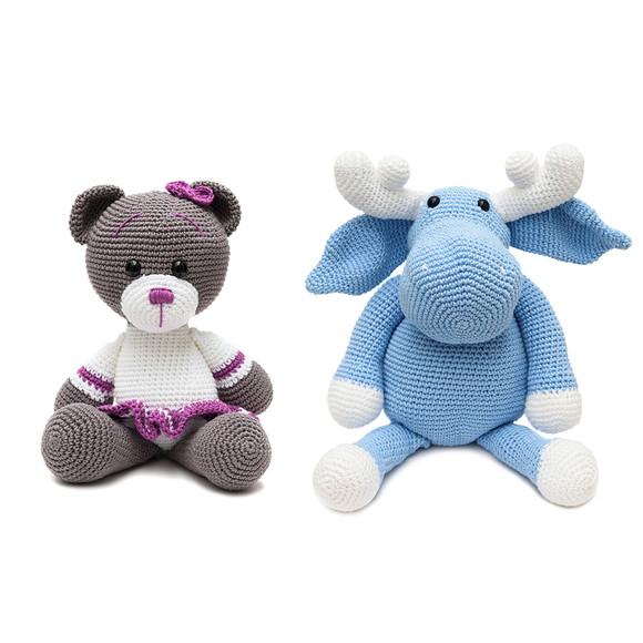 Kit Ursa de Saia Roxa e Alce em Amigurumi