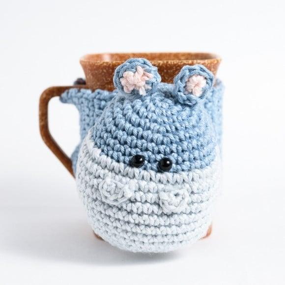 Luva de Caneca Hipopótamo em Amigurumi