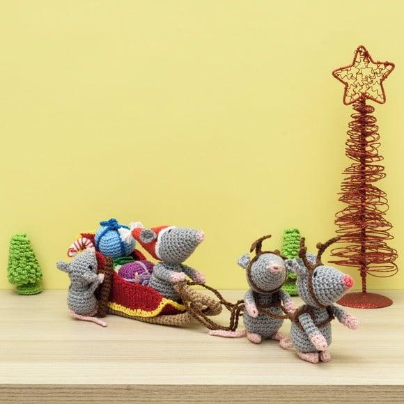 Trenó de Natal com Ratinhos em Amigurumi
