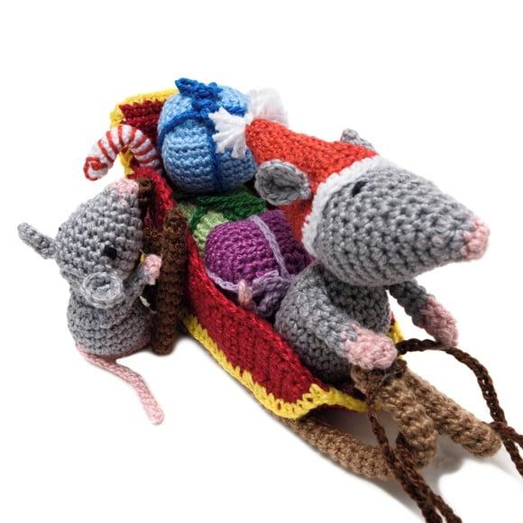 Trenó de Natal com Ratinhos em Amigurumi