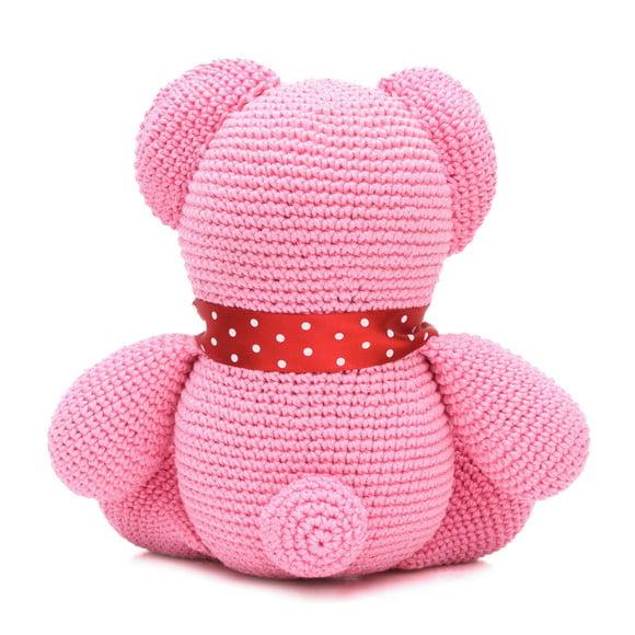 Urso Rosa com Laço Vermelho em Amigurmi