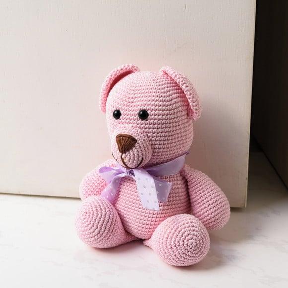 Urso Rosa Peso de Porta em Amigurumi
