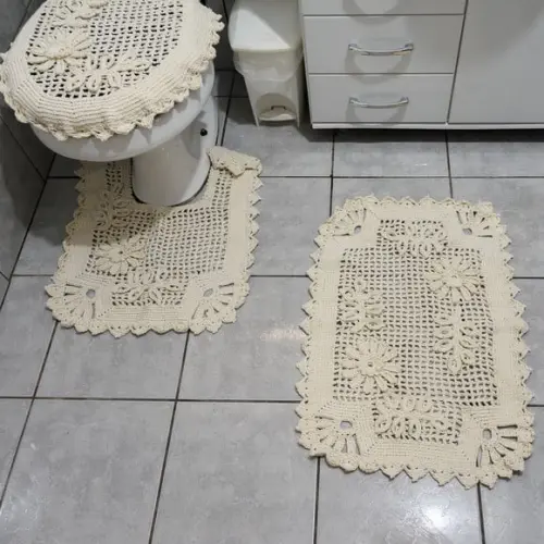 Conjunto de Banheiro em Barbante Cru
