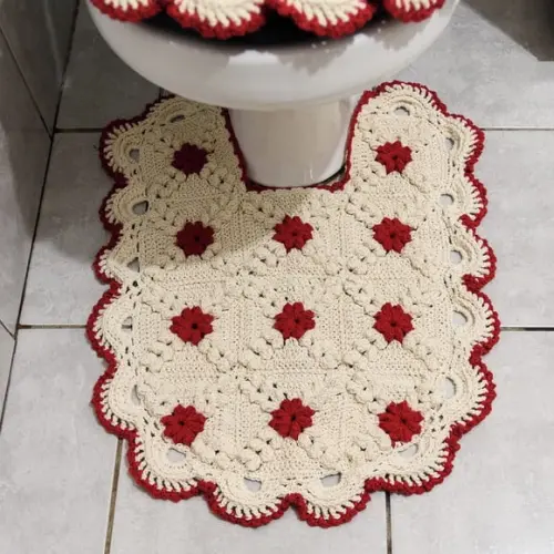 Conjunto para Banheiro em Crochê Flor Vermelha