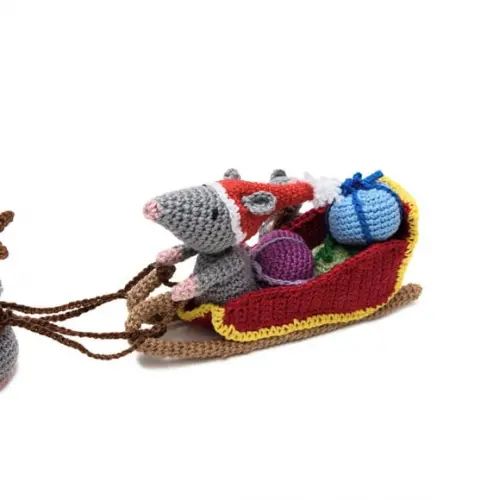 Trenó de Natal com Ratinhos em Amigurumi