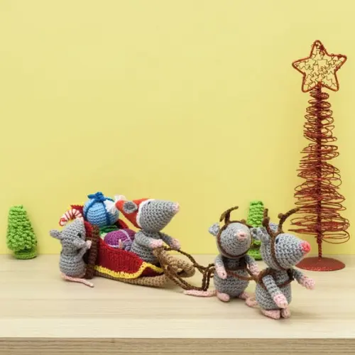 Trenó de Natal com Ratinhos em Amigurumi