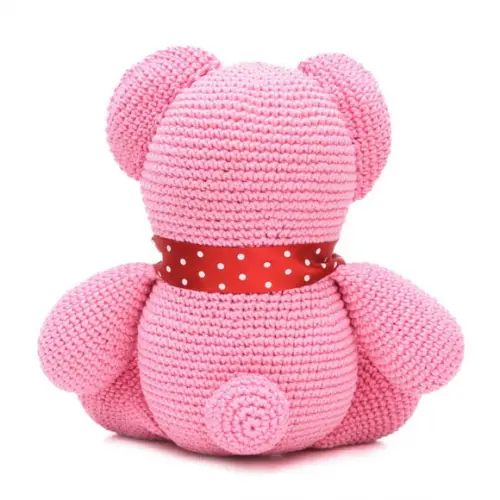 Urso Rosa com Laço Vermelho em Amigurmi