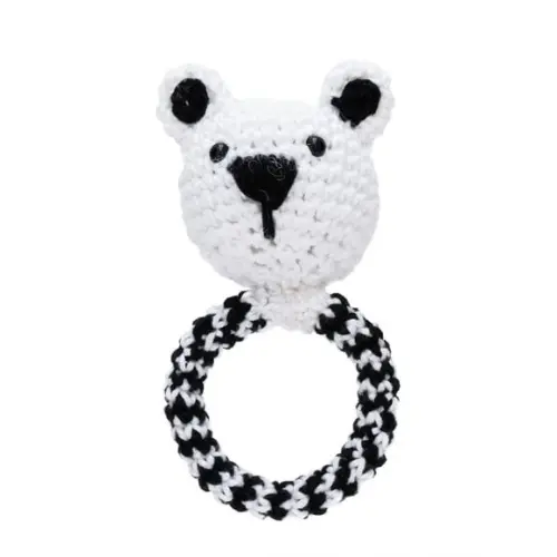 Chocalho Ursinho Preto e Branco em Amigurumi