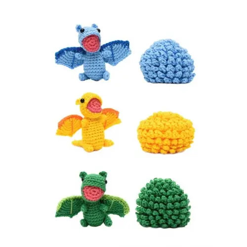 Coleção Ovo com Filhote de Dinossauro e Dragão em Amigurumi