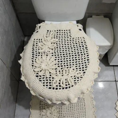 Conjunto de Banheiro em Barbante Cru