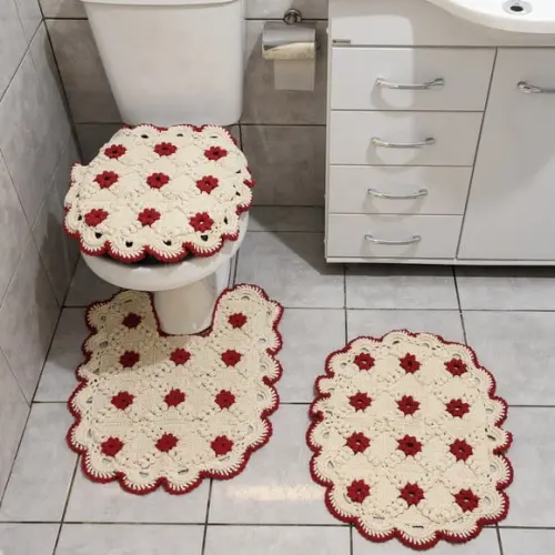 Conjunto para Banheiro em Crochê Flor Vermelha