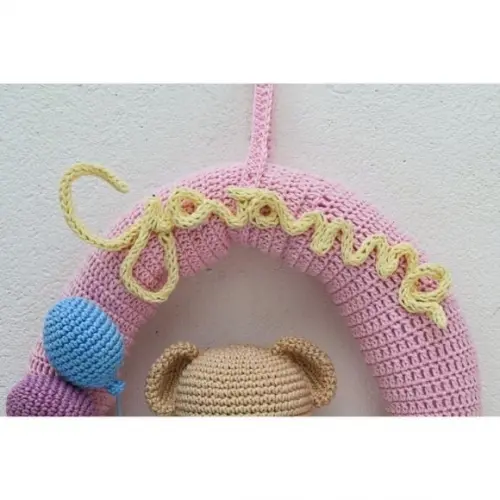 Guirlanda Ursinho com Balões e Nome em Amigurumi