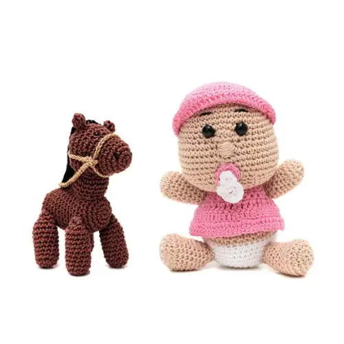 Kit Bebe com Chupeta e Cavalinho em Amigurumi