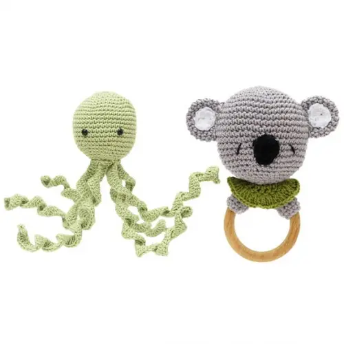 Kit Polvo Newborn e Chocalho em Amigurumi