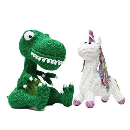 Kit T Rex e Unicórnio em Amigurumi