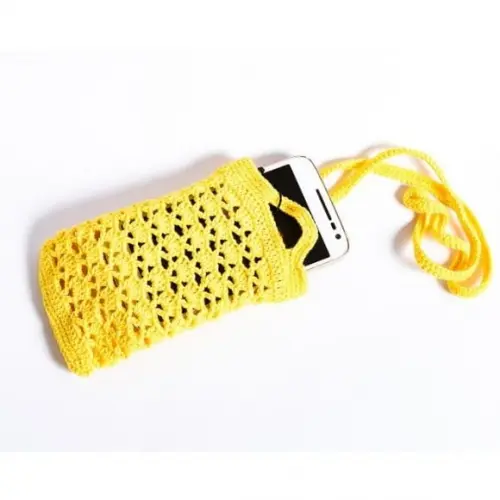 Porta celular amarelo de pescoço