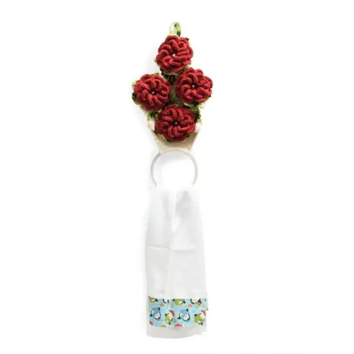 Porta Pano de Prato em Crochê Vaso de Flores