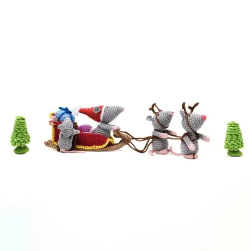 Trenó de Natal com Ratinhos em Amigurumi